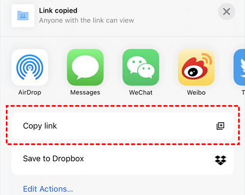 Send Folder’s Link from Dropbox App