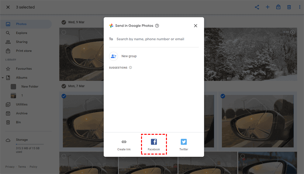 Choose Facebook to Share Google Photos with