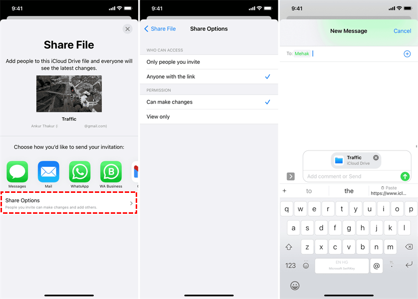 Set iCloud Share Options and Send Shared File Link