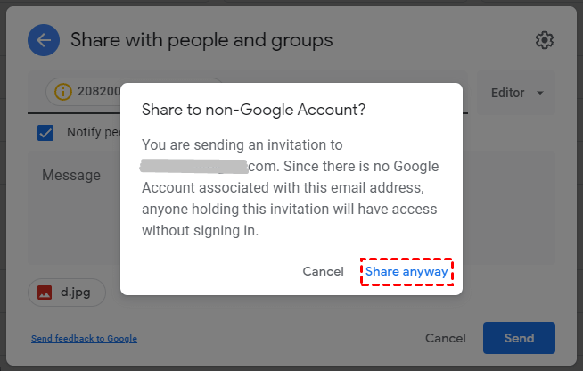 Share to Non-Google Account from Google Drive Website