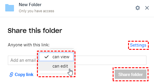 Options of Sharing Dropbox Folder