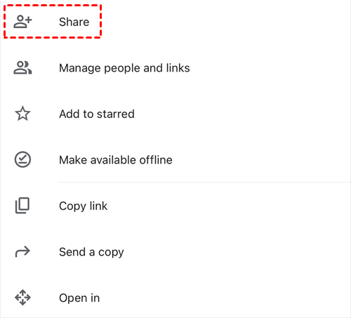 Sharing Function in Google Drive App