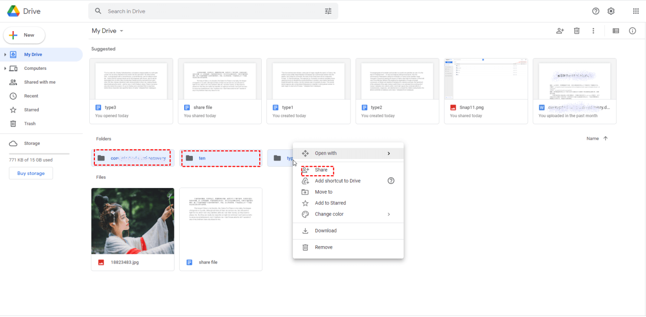 Share Folder on Google Drive