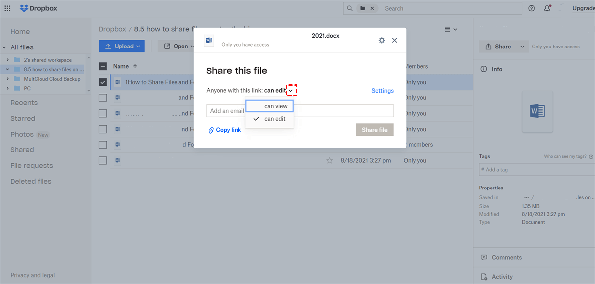 Verify Permissions and Settings of Your Dropbox Sharing Link