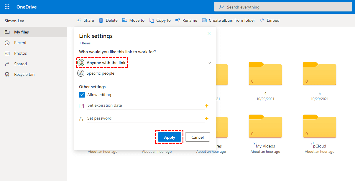 Anyone With The Link Settings in OneDrive