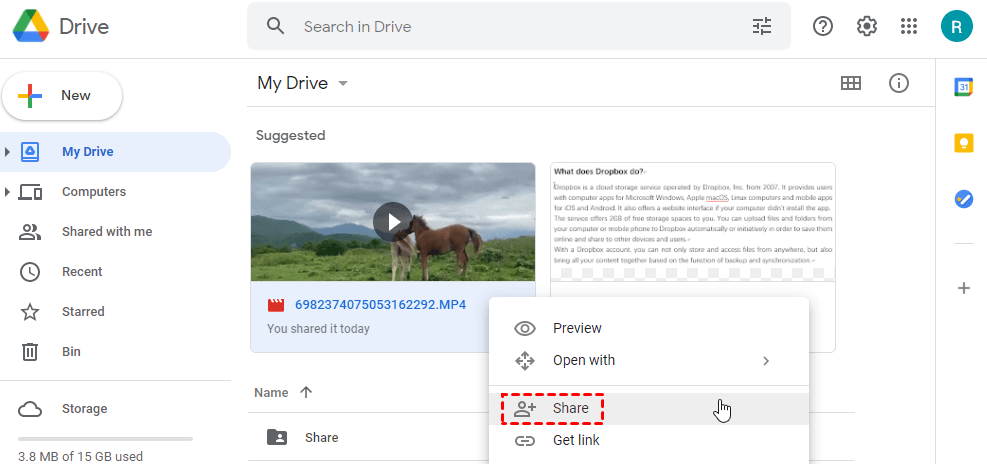 Share a Video on the Google Drive Website