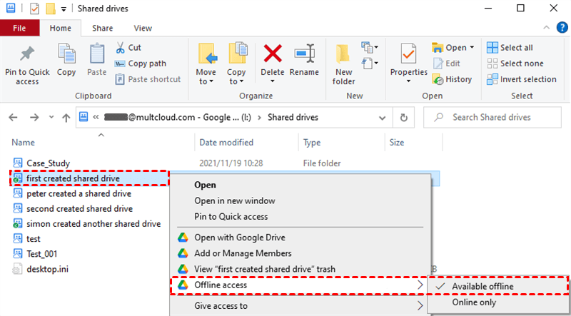 How do I access a shared Google Drive in Windows 10?