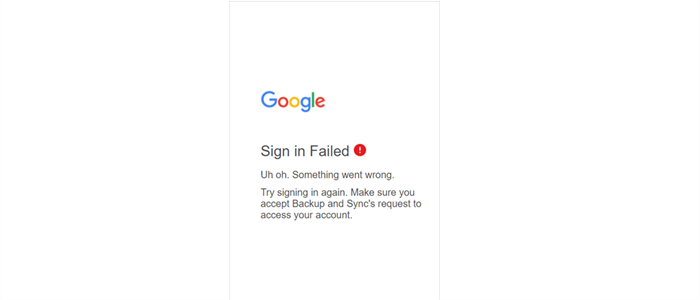 Google Drive Sign in Failed