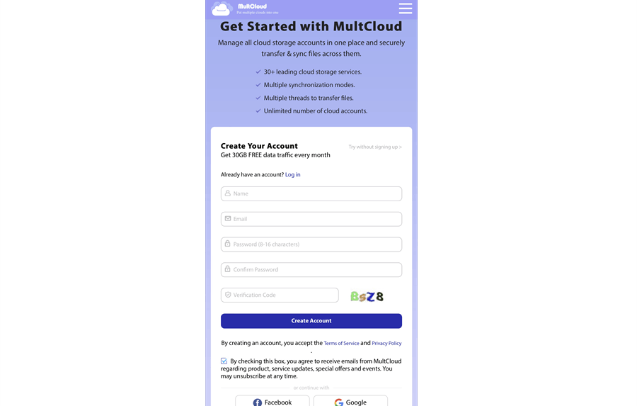 Sign Up MultCloud