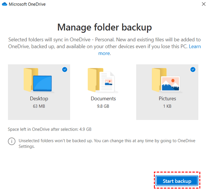Start Backup OneDrive