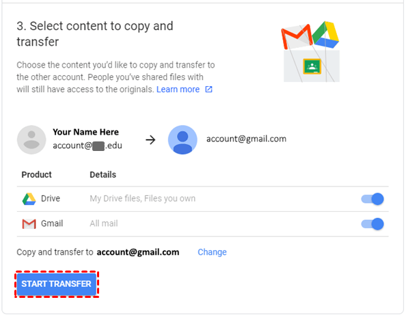 Start to Transfer School Google Drive Content to Another Account