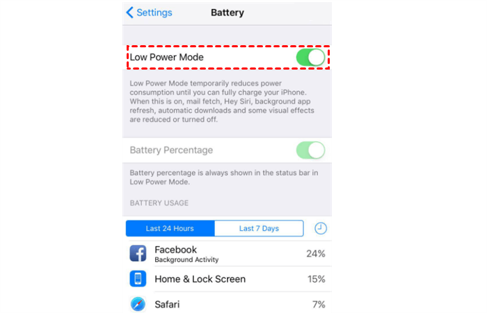 Turn off Low Power Mode on iPhone