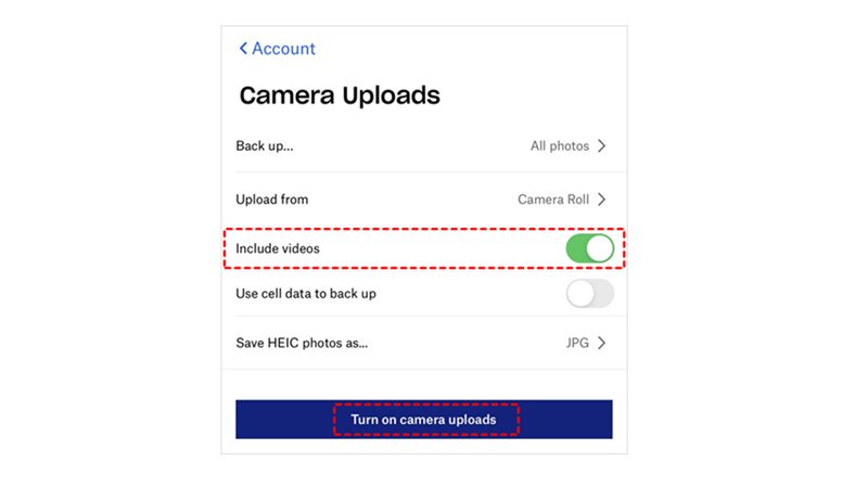 Turn On Camera Upload in Dropbox app