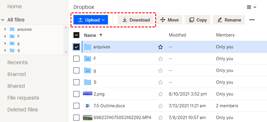 Upload and Download in Dropbox