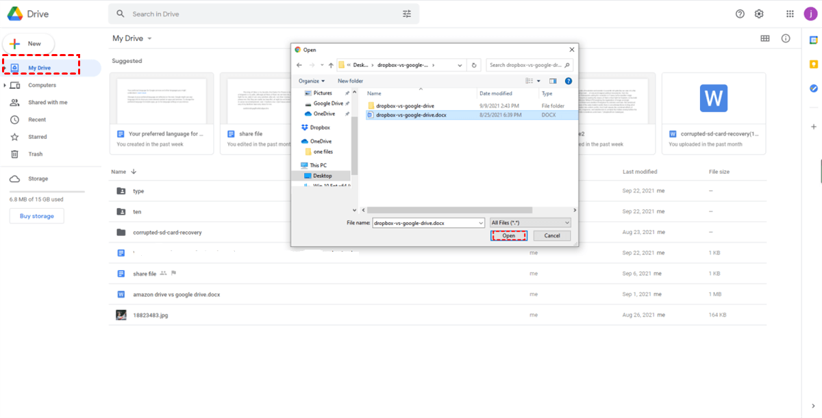 Uploading Files and Folders on the Google Drive