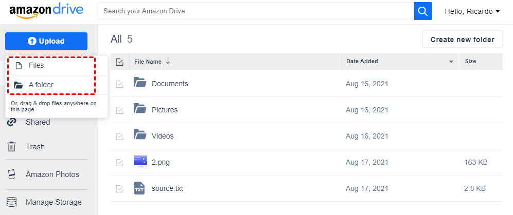 Upload Folder to Amazon Drive