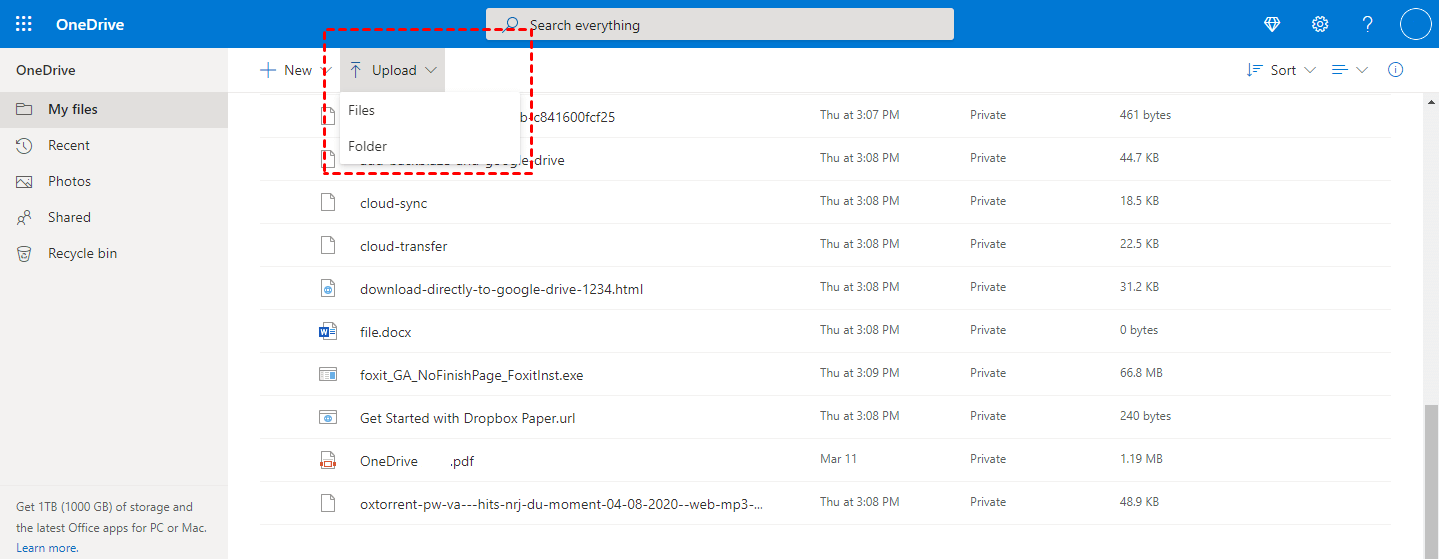 Upload Data to OneDrive