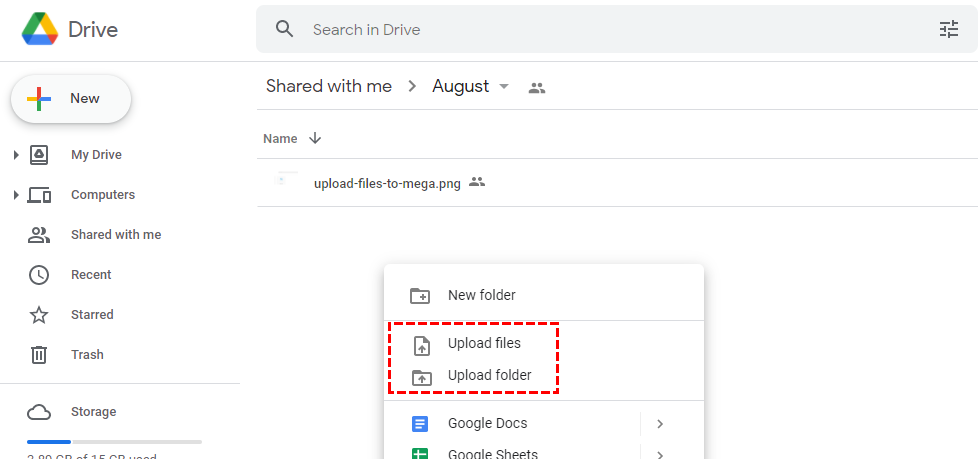 Upload Files to Shared With Me Folder