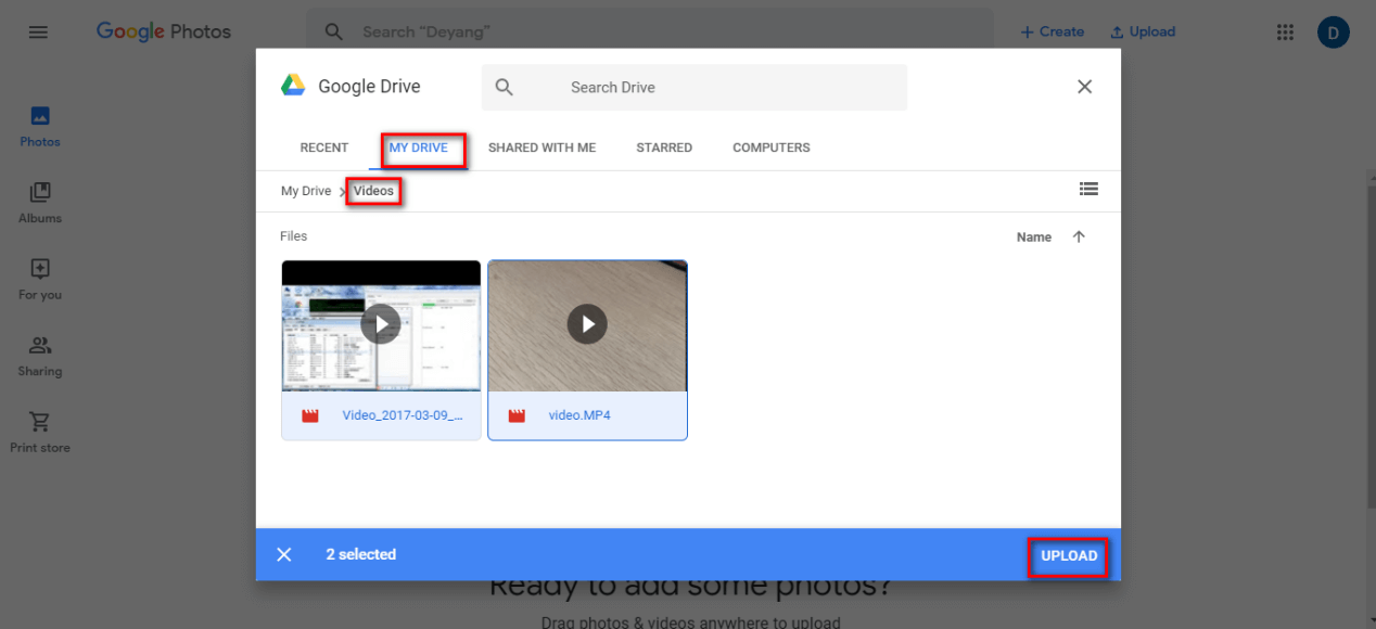 Upload from My Drive