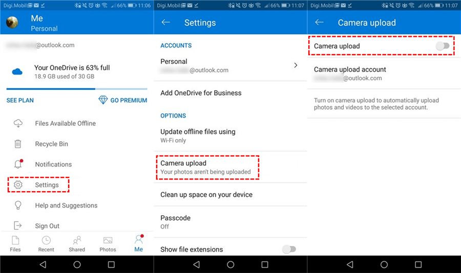 Android Upload Photos to OneDrive