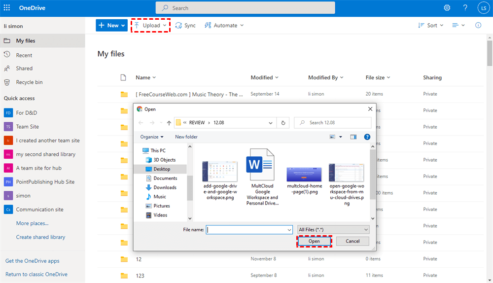 Upload to OneDrive for Business