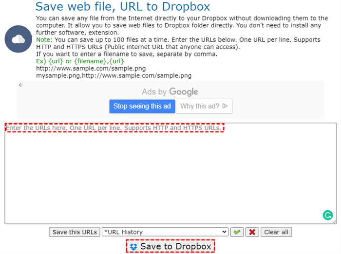 URL to Dropbox Website