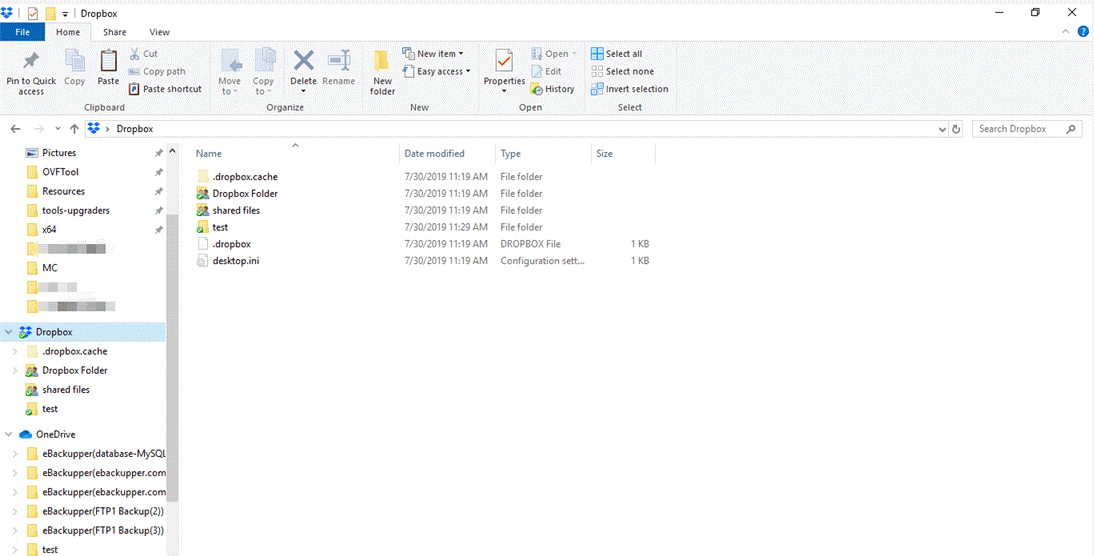 Dropbox in File Explorer