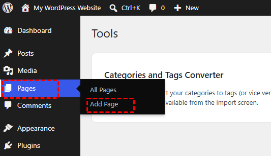 WordPress Add Page