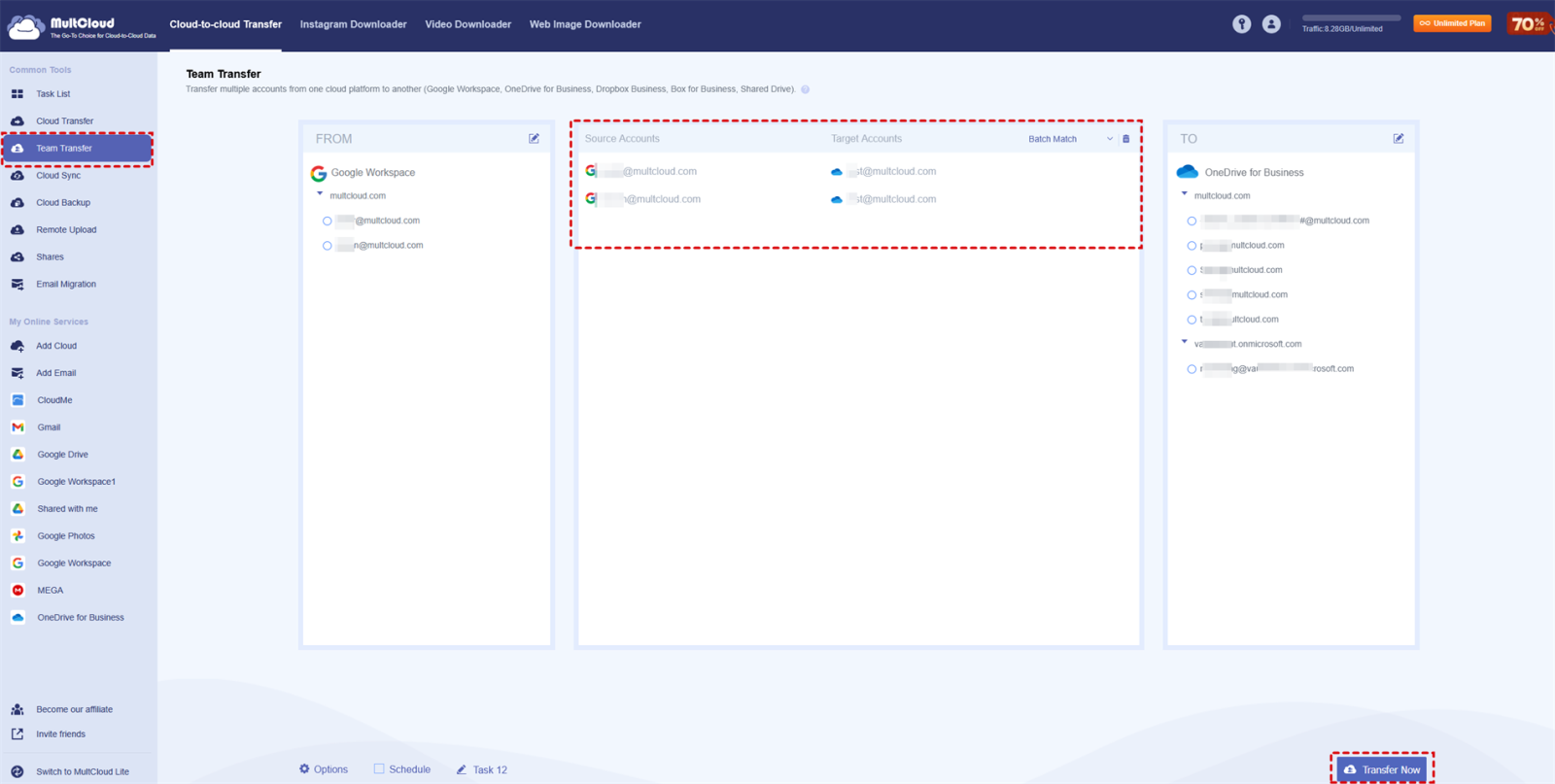 How to Transfer data between Team Clouds with MultCloud?