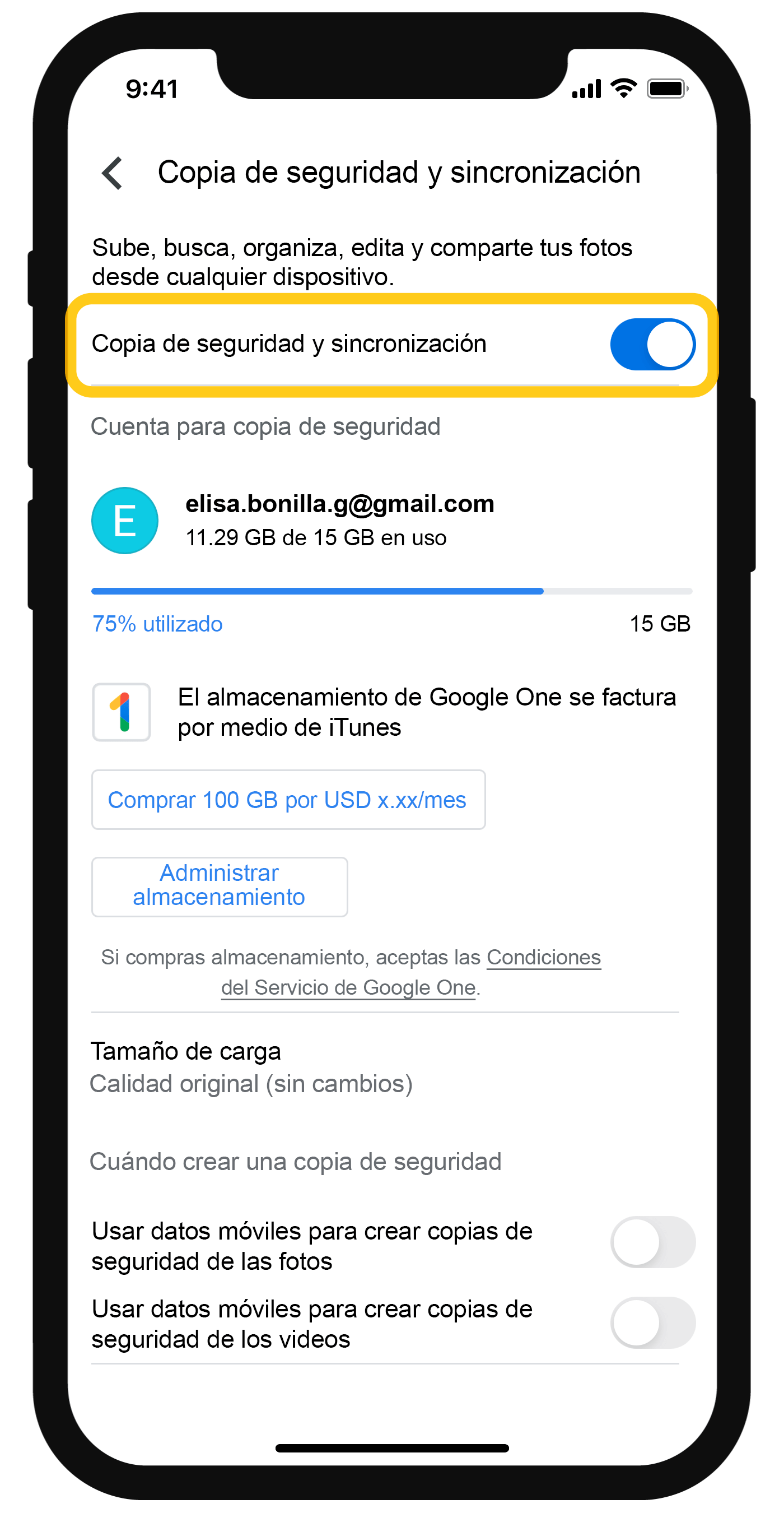 Activar Copia de Seguridad y Sincronización Activar Copia de Seguridad y Sincronización