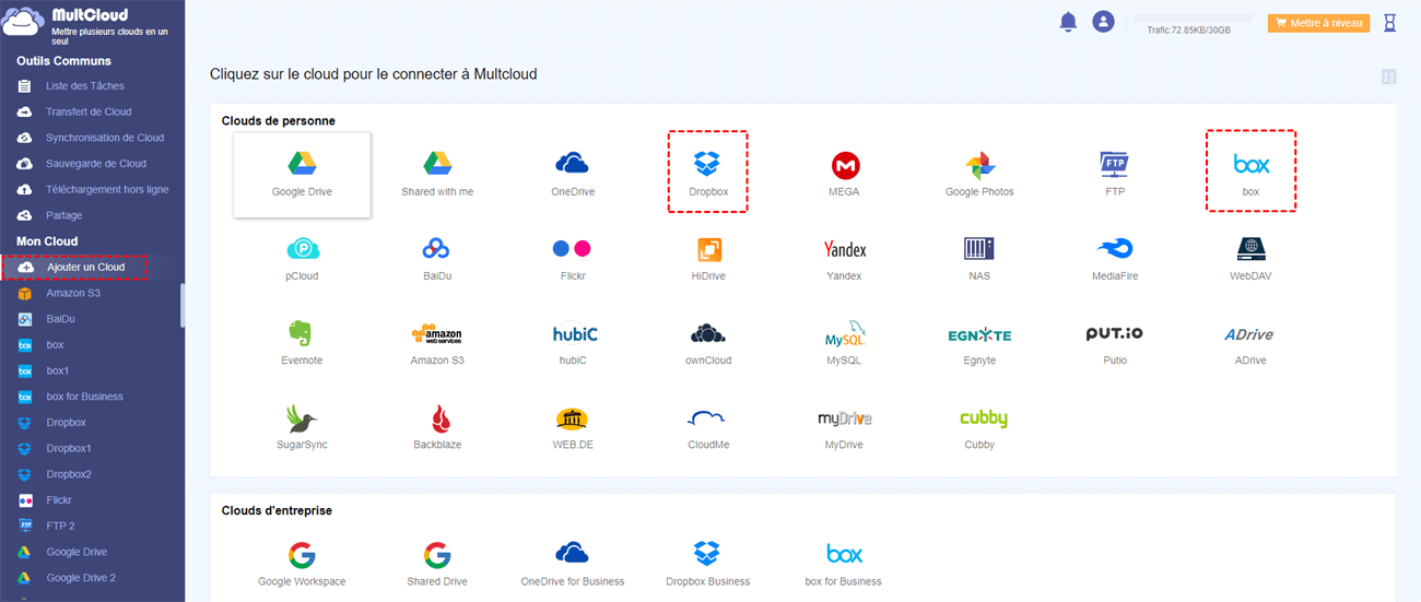 Ajouter Box et Dropbox à MultCloud