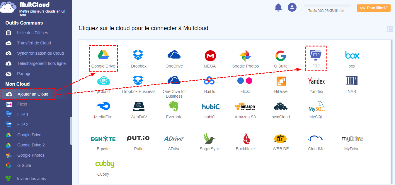 Ajouter Google Drive et FTP