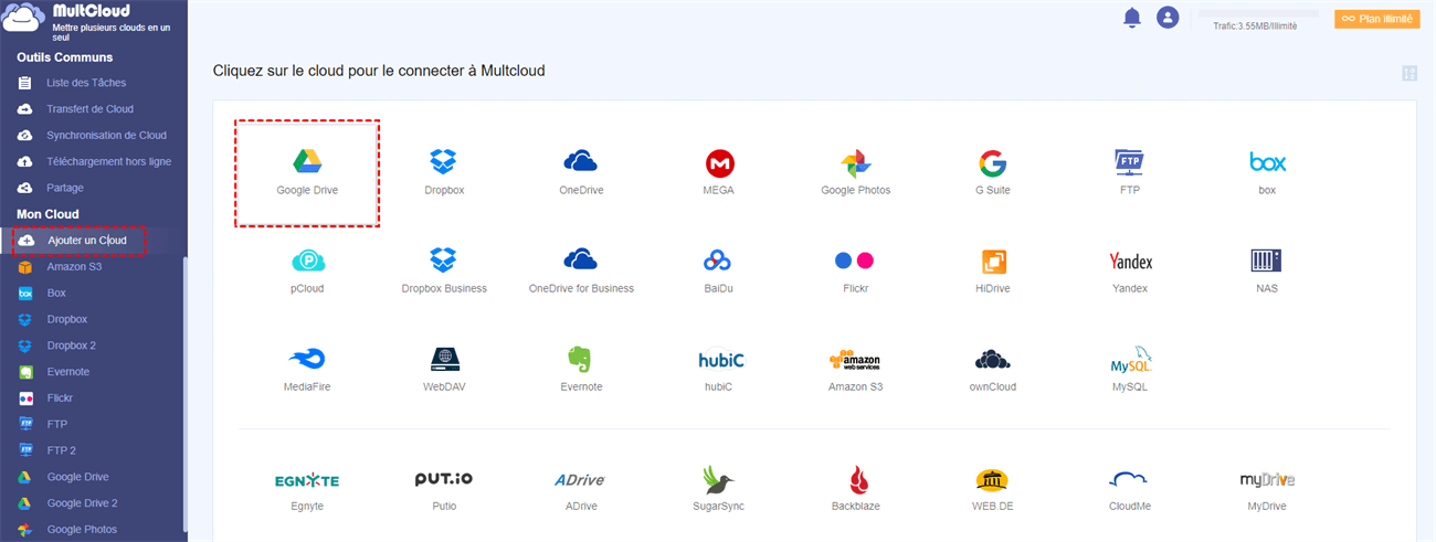 Ajouter Google Drive à MultCloud