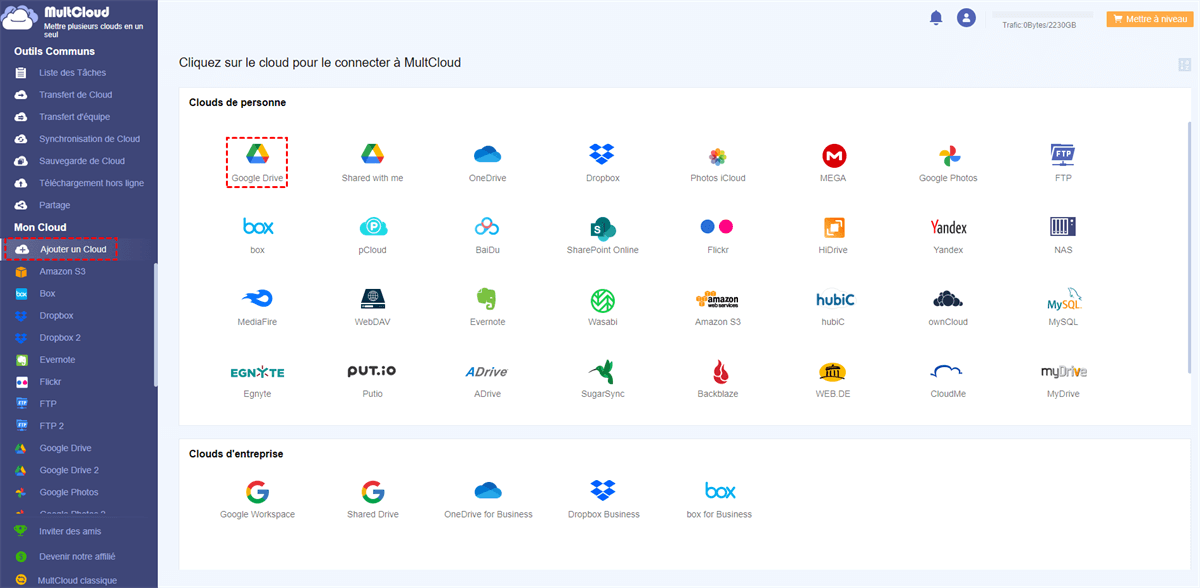 Ajouter Google Drive à MultCloud