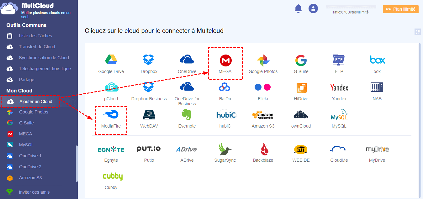 Ajouter MediaFire et MEGA