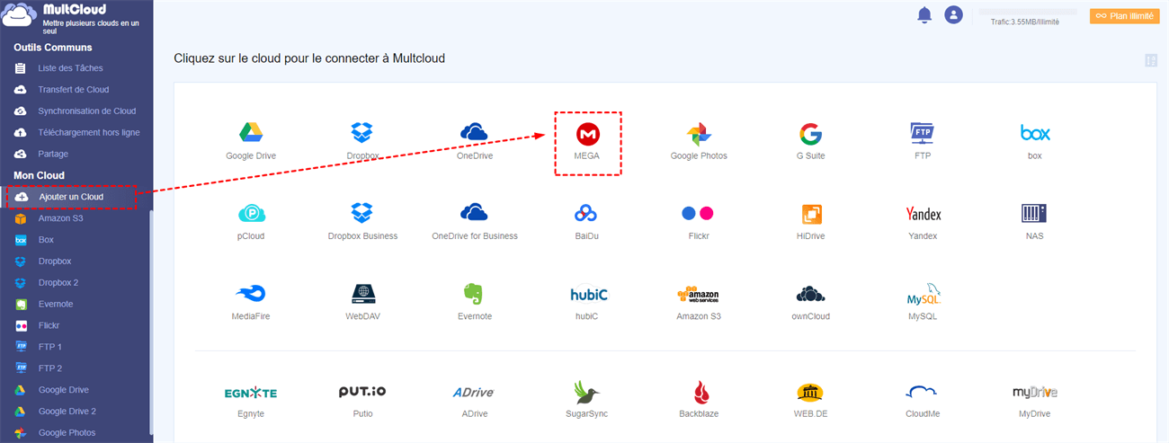 Ajouter MEGA Clouds à MultCloud