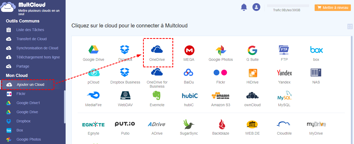 Ajouter OneDrive à MultCloud