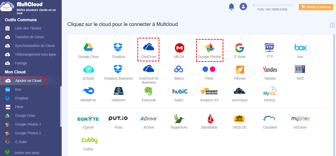 Ajouter Google Photos et OneDrive