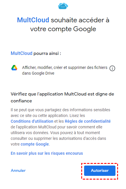 Autoriser Google Drive