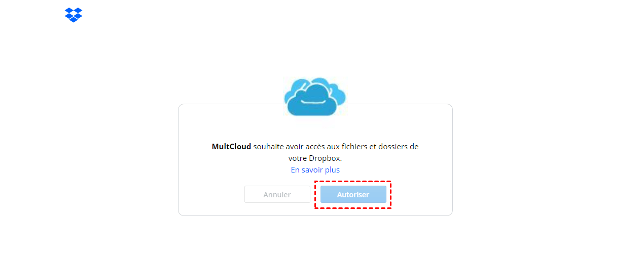 Autoriser MultCloud à accéder à Dropbox