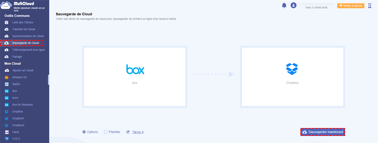 Faire une sauvegarde Box sur Dropbox par Sauvegarde de Cloud