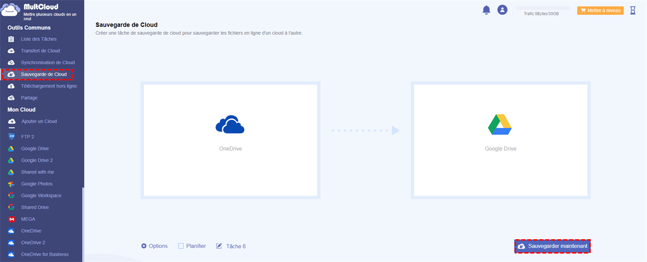 Sauvegarder OneDrive sur Google Drive par Sauvegarde de Cloud