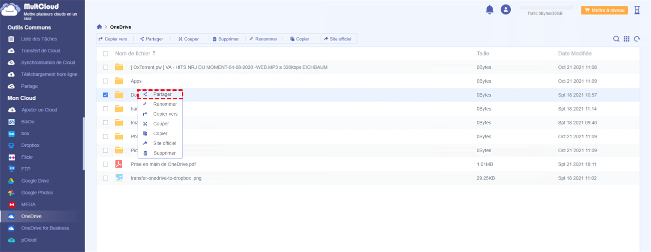 Choisissez Partager dans Onedrive