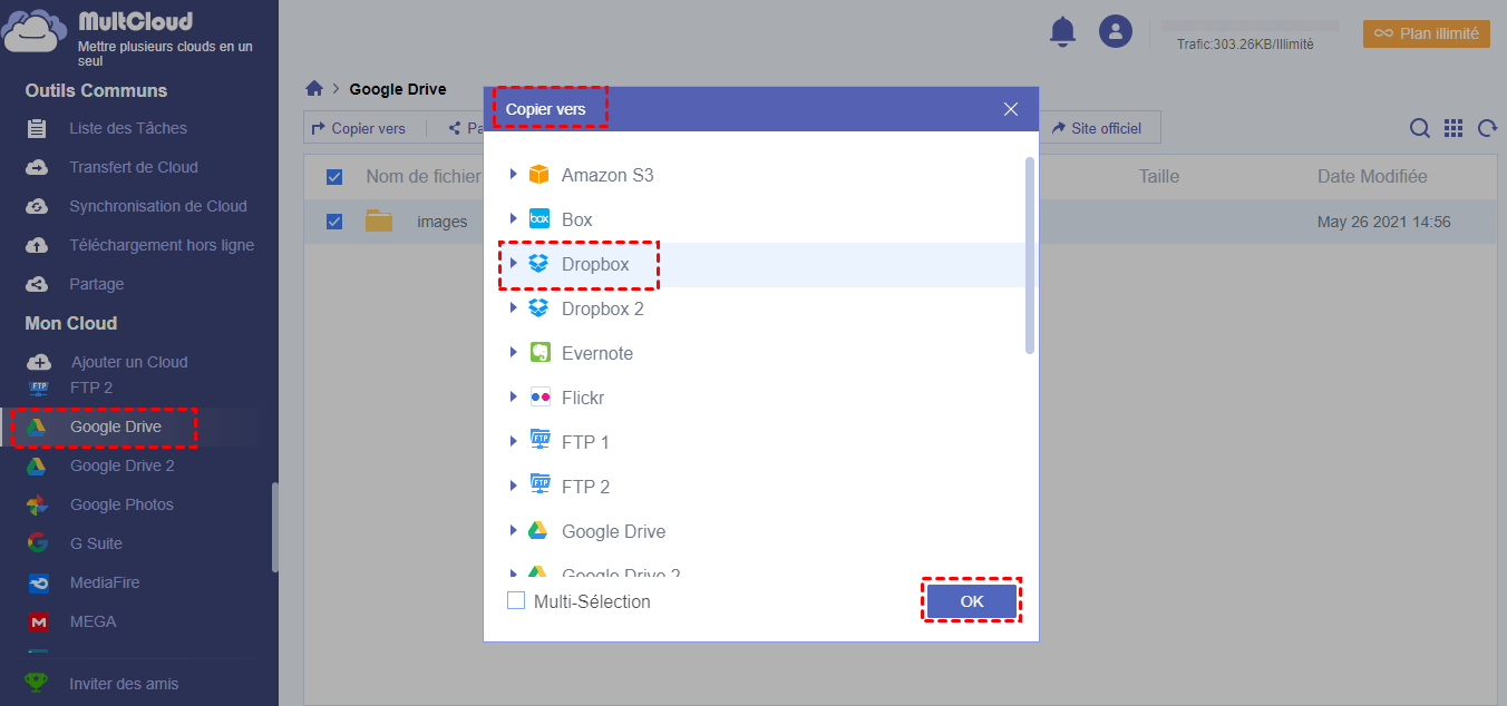 Copier Google Drive vers Dropbox