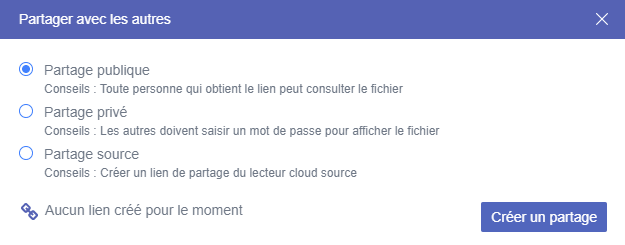 Options de partage dans MultCloud