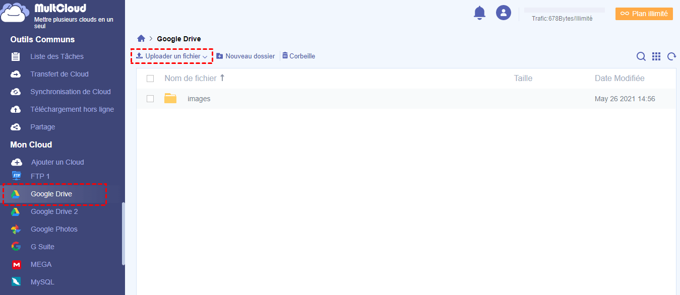 Importer des fichiers à Google Drive via MultCloud