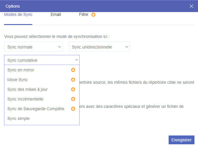 Options de Synchronisation de Cloud