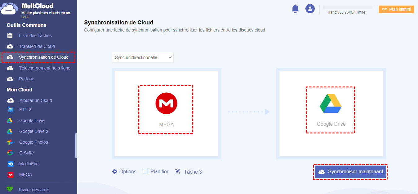 Synchroniser MEGA vers Google Drive