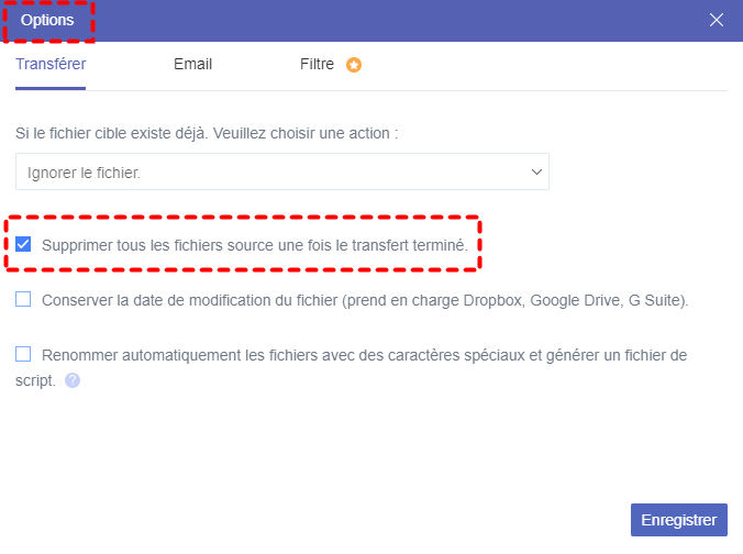 Options de transfert de MultCloud