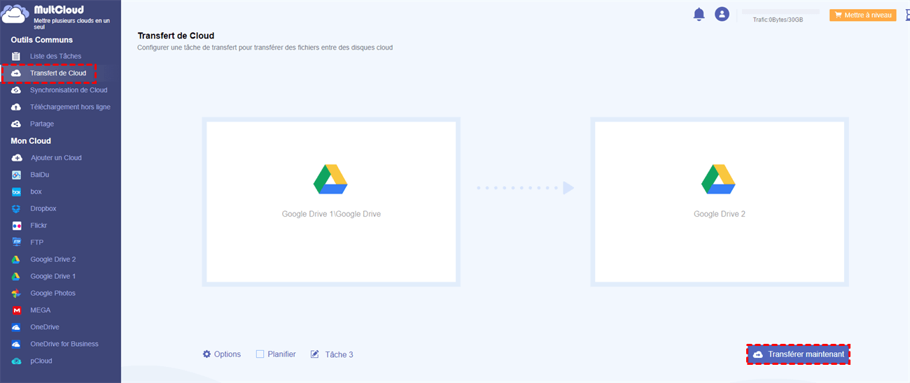 Transférer des fichiers de Google Drive1 vers Google Drive2